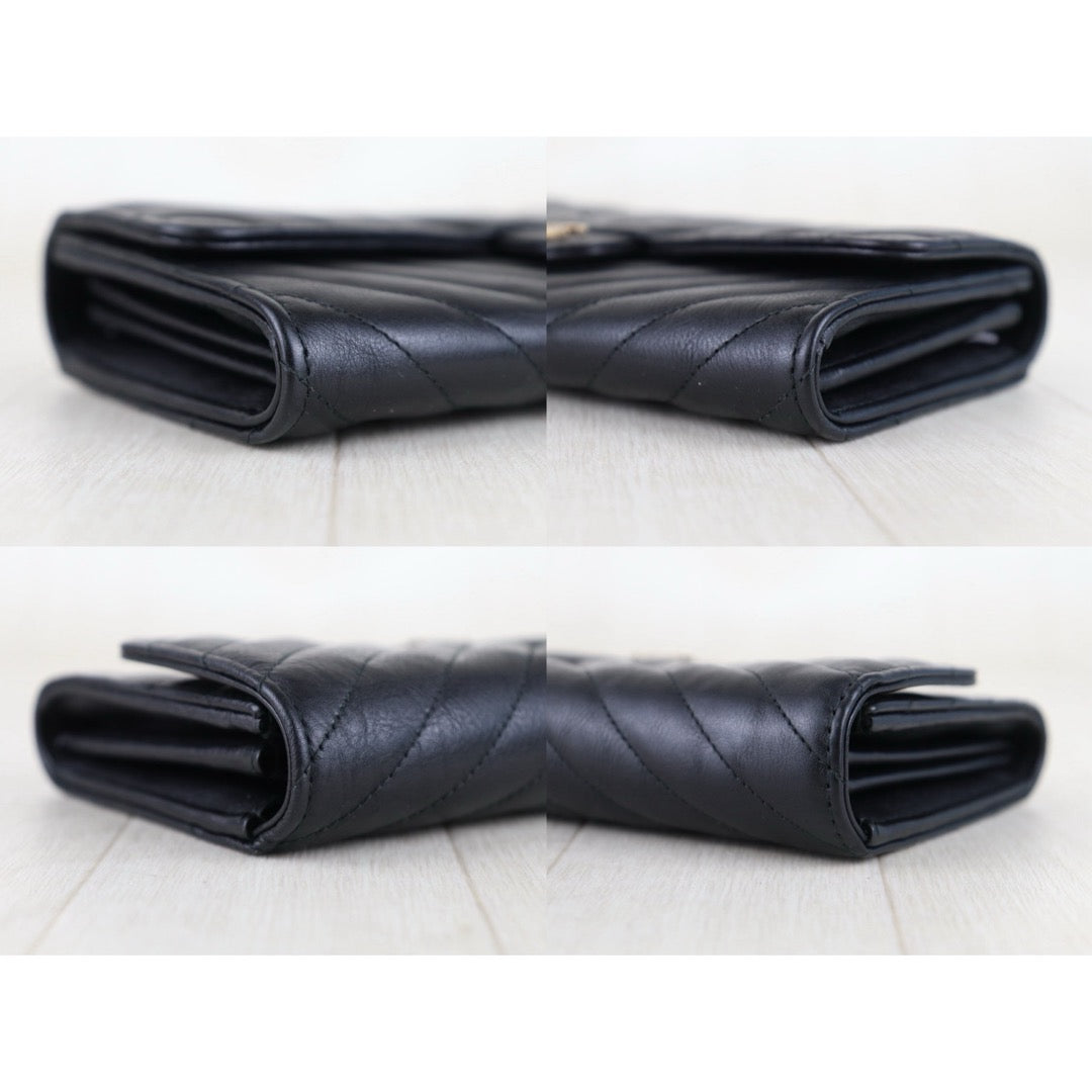 Include Entrupy Certificate of Authenticity｜Very Good ( Rank A)｜CHANEL Calf Skin Black Long Wallet Made In 2016-2017Year｜S26053007