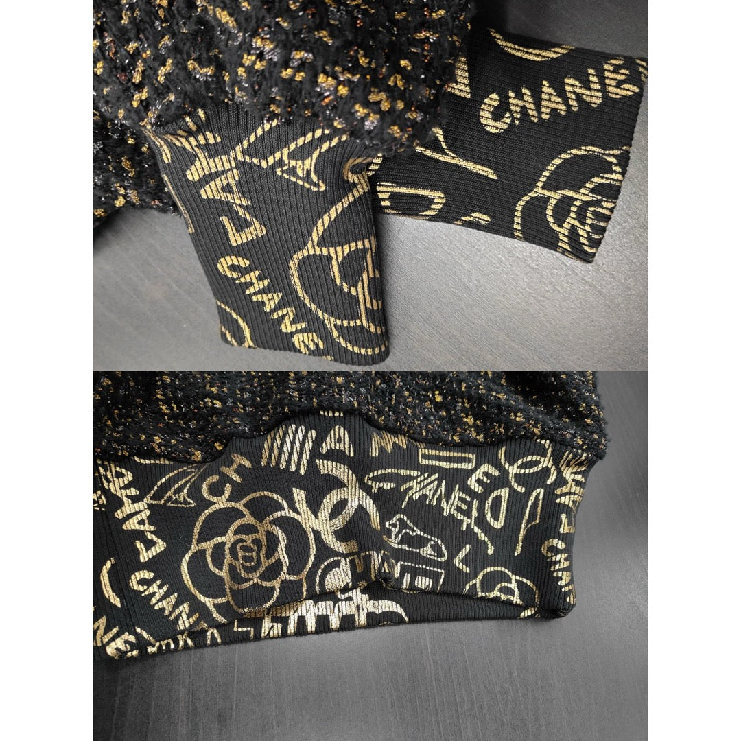 Very Good ( Rank A) ｜ CHANEL 19 Egypt Series Black Graffiti Wool Sweater 36 size  ｜W25102103