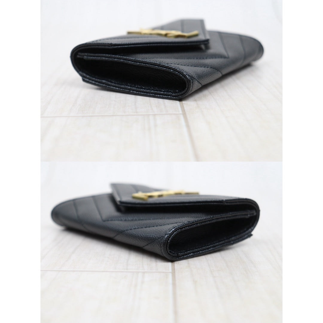 Excellent（Rank SA）｜  Saint Laurent YSL Caviar Skin Calf Leather Wallet Black｜25052908
