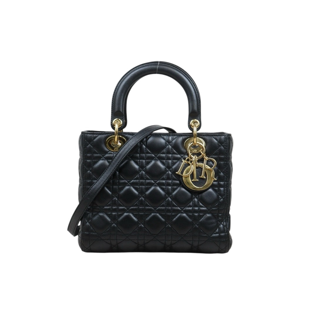 Good ( Rank AB)｜  Dior Lady Dior Lamb Skin 2WAY Shoulder Bag Handbag Black  ｜H25052503