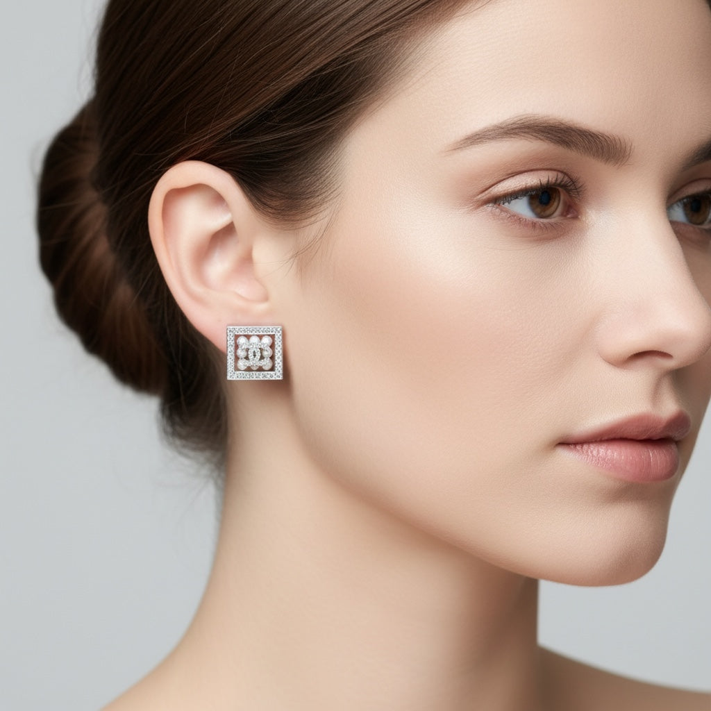 Include Authentic Detective Certificate of Authenticity｜Excellent（Rank SA）｜ CHANEL C24S Coco Mark Pearl Rhinestone Square Earrings Made In 2024Year｜S26031025