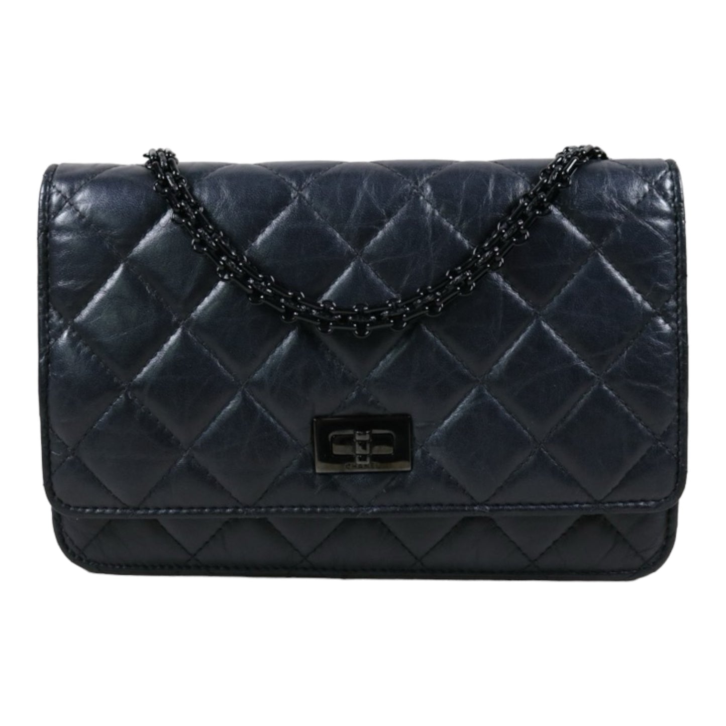 Rank A｜ CHANEL 2.55 Matelasse So Black WOC Chain Wallet Shoulder Bag  ｜S24031501