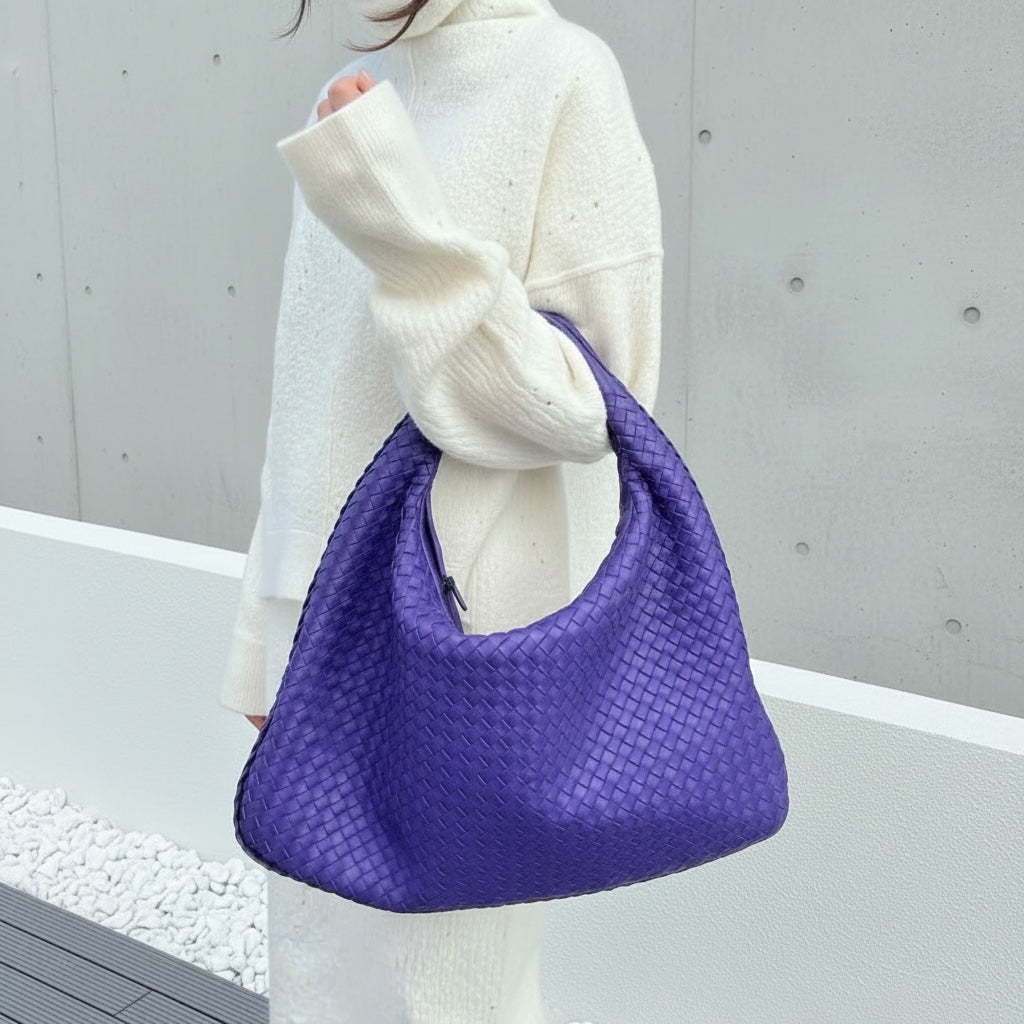 Include Entrupy Certificate of Authenticity｜Very Good ( Rank A)｜ Bottega Veneta Lamb Skin Braid Shoulder Bag Dark Purple｜S26041304