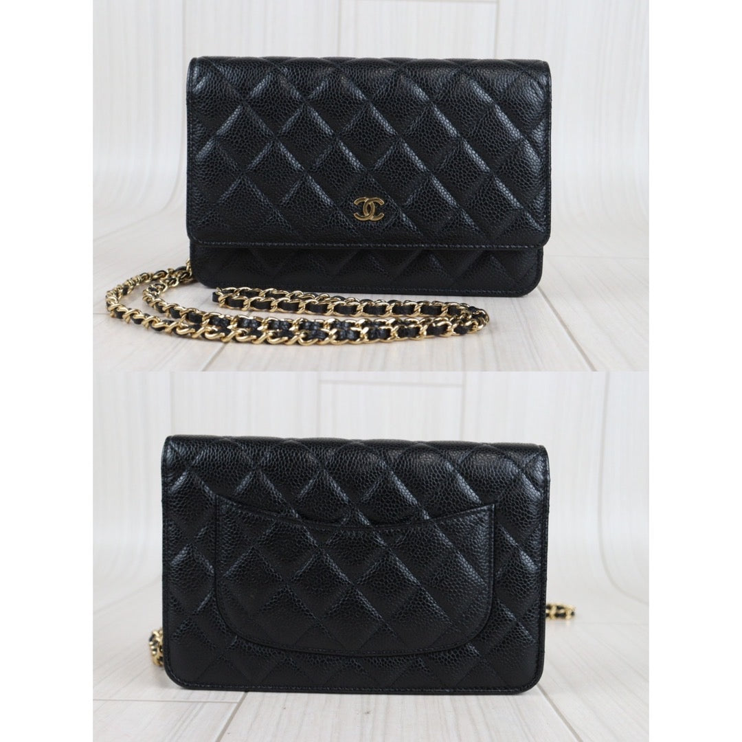 Rank SA Full Set｜ CHANEL Matelasse Caviar Skin Chain Wallet Black Gold Hardware ｜23080312