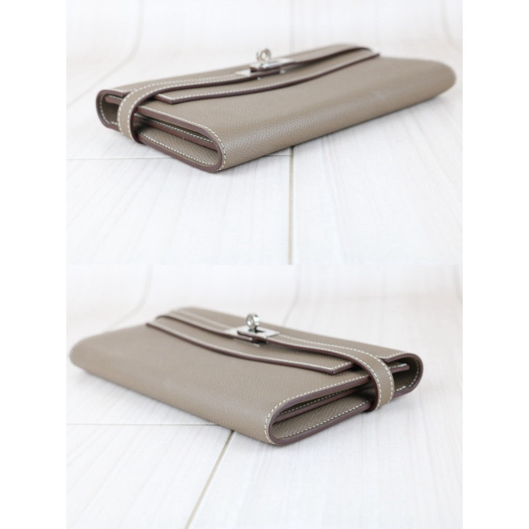 Include Entrupy Certificate of Authenticity｜Good ( Rank AB)｜ HERMES Epsom Kelly Wallet Etoupe Gray X Stamp Made In 2016Year｜X26051704