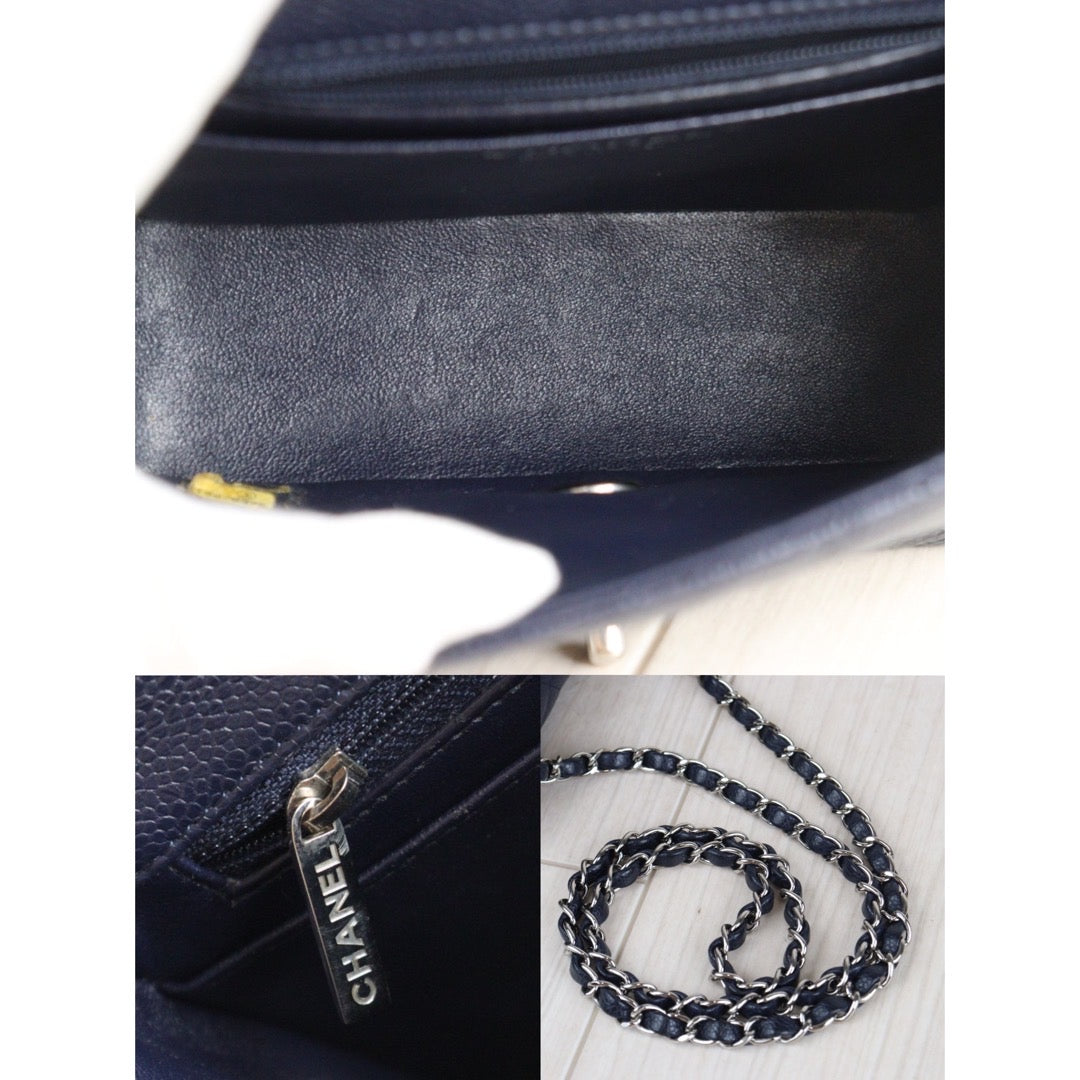 Rank A ｜ CHANEL Caviar Skin Square 17 Shoulder Bag Navy｜23080314