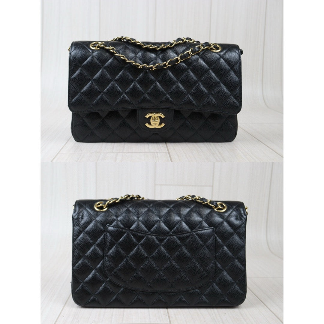 Very Good ( Rank A)｜ CHANEL Caviar Skin Matrasse Double Flap 25 Shoulder Bag Black ｜S24071441