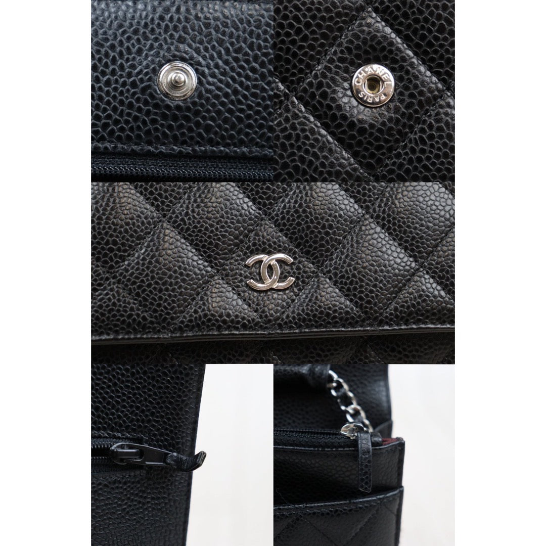 Rank A｜ CHANEL Matelasse Caviar Skin Chain Wallet Black Silver Hardware Made in 2019 Year ｜S24031804