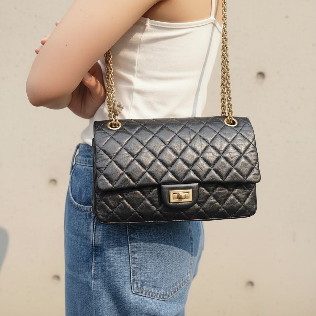 Include Entrupy Certificate of Authenticity｜Good ( Rank AB)｜ CHANEL Calf Leather 2.55 Double Flap Matelasse Chain Shoulder Bag Limited edition  Made in 2006-2008Year｜Y26040609