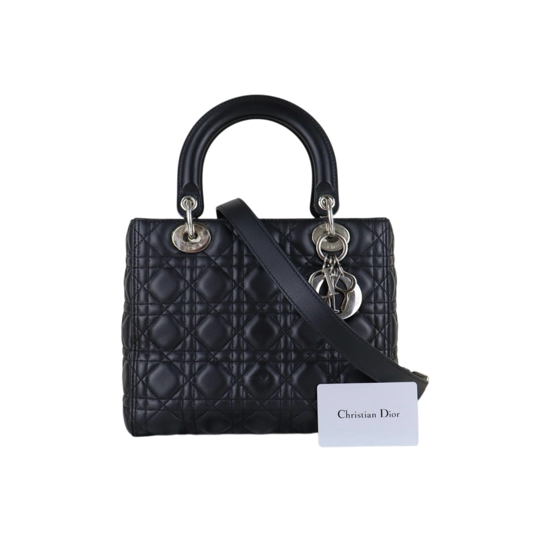 Very Good ( Rank A) ｜  Dior Lady Dior Lamb Skin 2WAY Handbag Shoulder Bag  Black  ｜S26012906