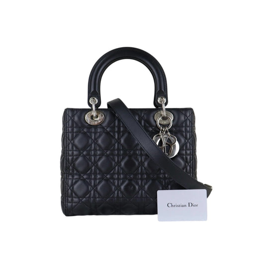 Very Good ( Rank A) ｜  Dior Lady Dior Lamb Skin 2WAY Handbag Shoulder Bag  Black  ｜S26012906