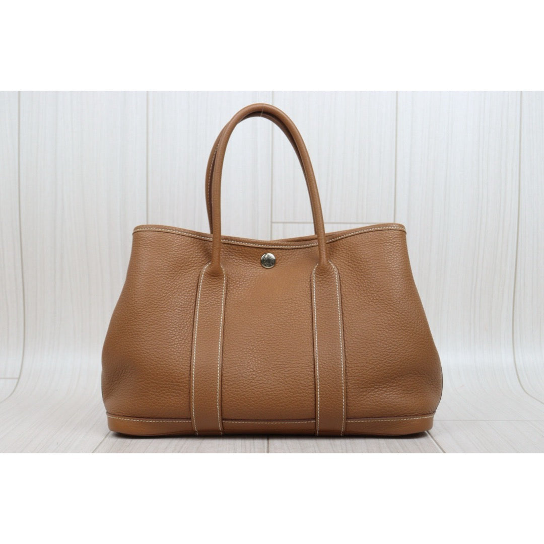 Include Entrupy Certificate of Authenticity｜Good ( Rank AB)｜ HERMES Negonda Leather Garden Party Gold Handbag30 ◽︎N Stamp Made in 2010Year ｜24122411