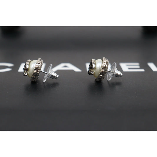 Include Authentic Detective Certificate of Authenticity｜Very Good ( Rank A) ｜ CHANEL 02C Coco Mark  Rhinestone Pearl Earrings Made In 2002Year ｜V26010912