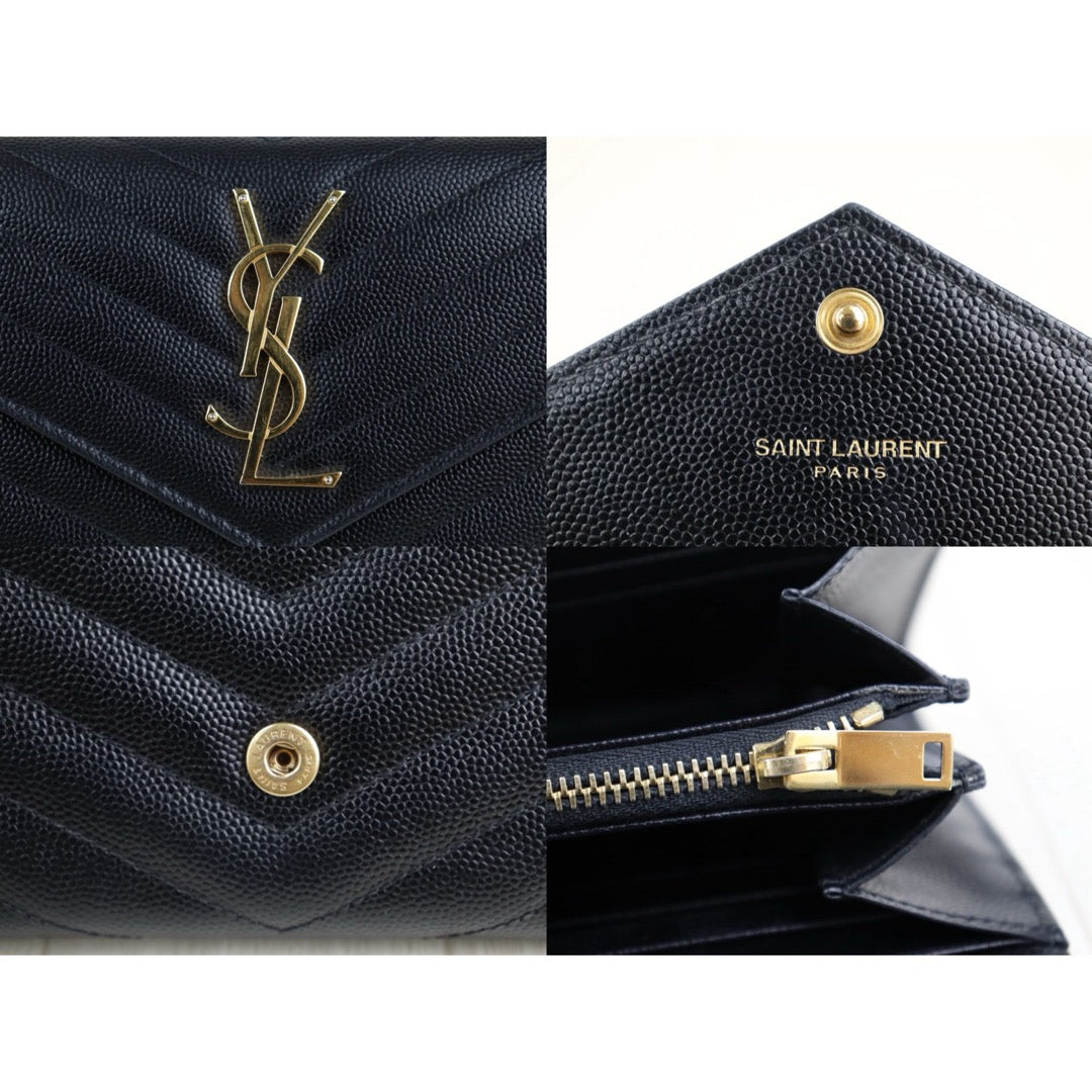 Very Good ( Rank A)｜ Full Set Saint Laurent YSL Caviar Skin Calf Leather  Long Wallet Black｜S25101103