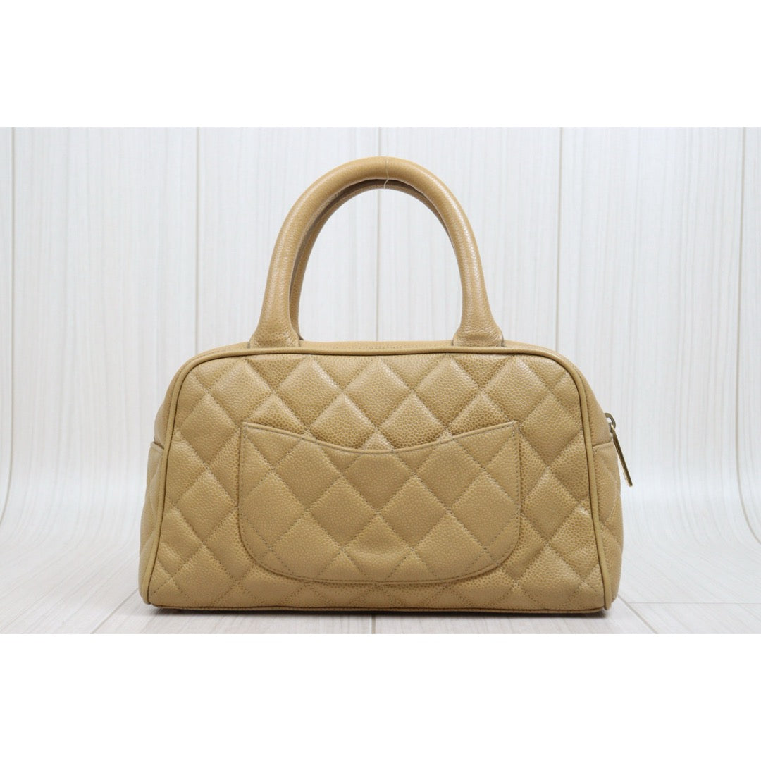 Include Entrupy Certificate of Authenticity｜Good ( Rank AB)｜ CHANEL Caviar Skin  Calf Leather Bowling Hand Bag Beige Made In 2003～2004Year｜26051302
