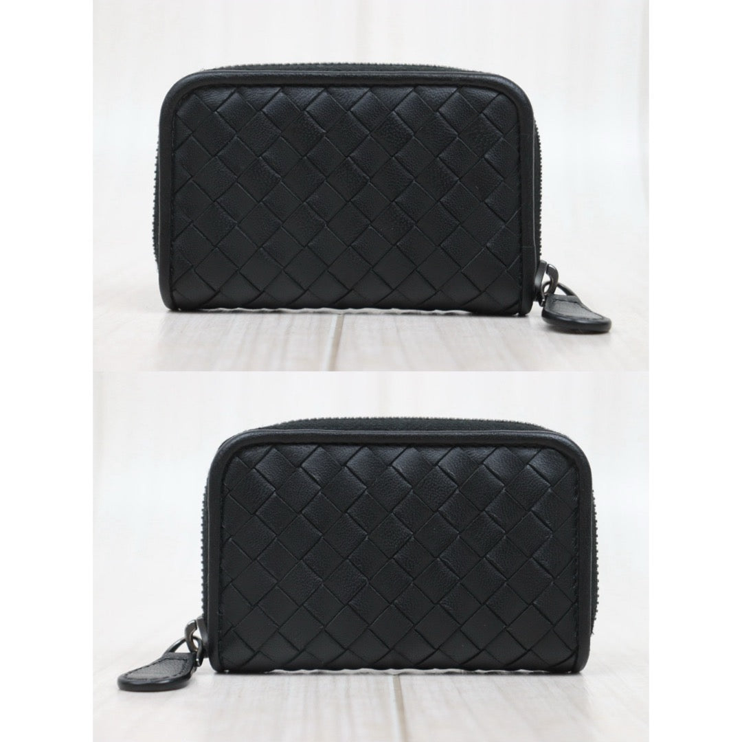 Very Good ( Rank A)｜ Bottega Veneta Leather Braid Black Wallet Card Holder Coin Purse｜25071005