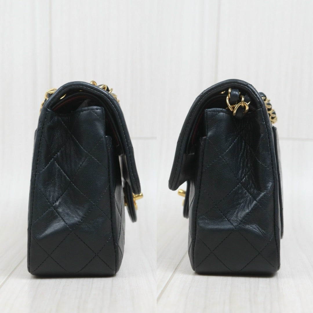 Include Entrupy Certificate of Authenticity｜Good ( Rank AB)｜ CHANEL Lamb Skin Matrasse Chain Double Flap 25 Shoulder Bag  Black Made In 1989-1991 Year｜S26083009