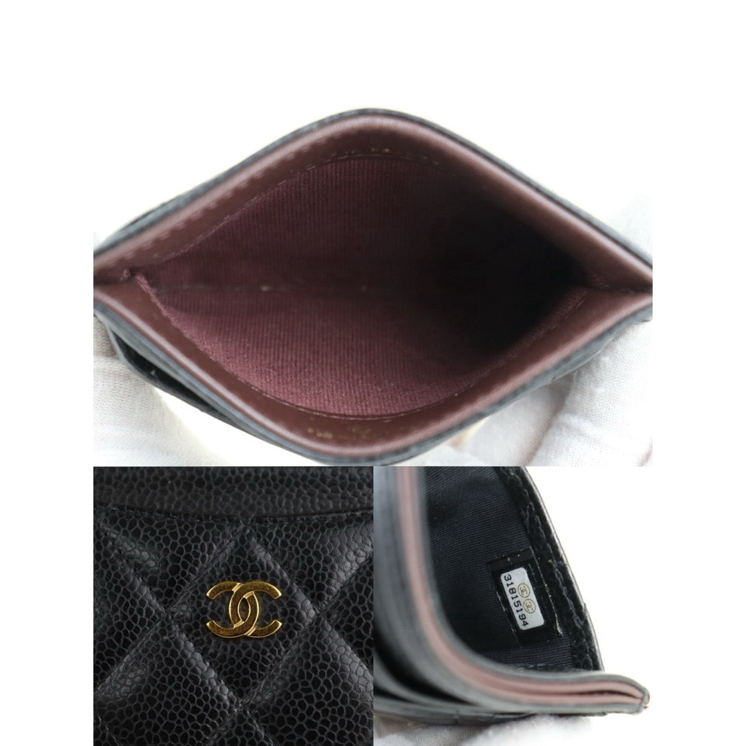 Include Entrupy Certificate of Authenticity｜Good ( Rank AB)｜CHANEL Caviar Skin Black Card Holder Made In 2021-2022Year｜S26052512