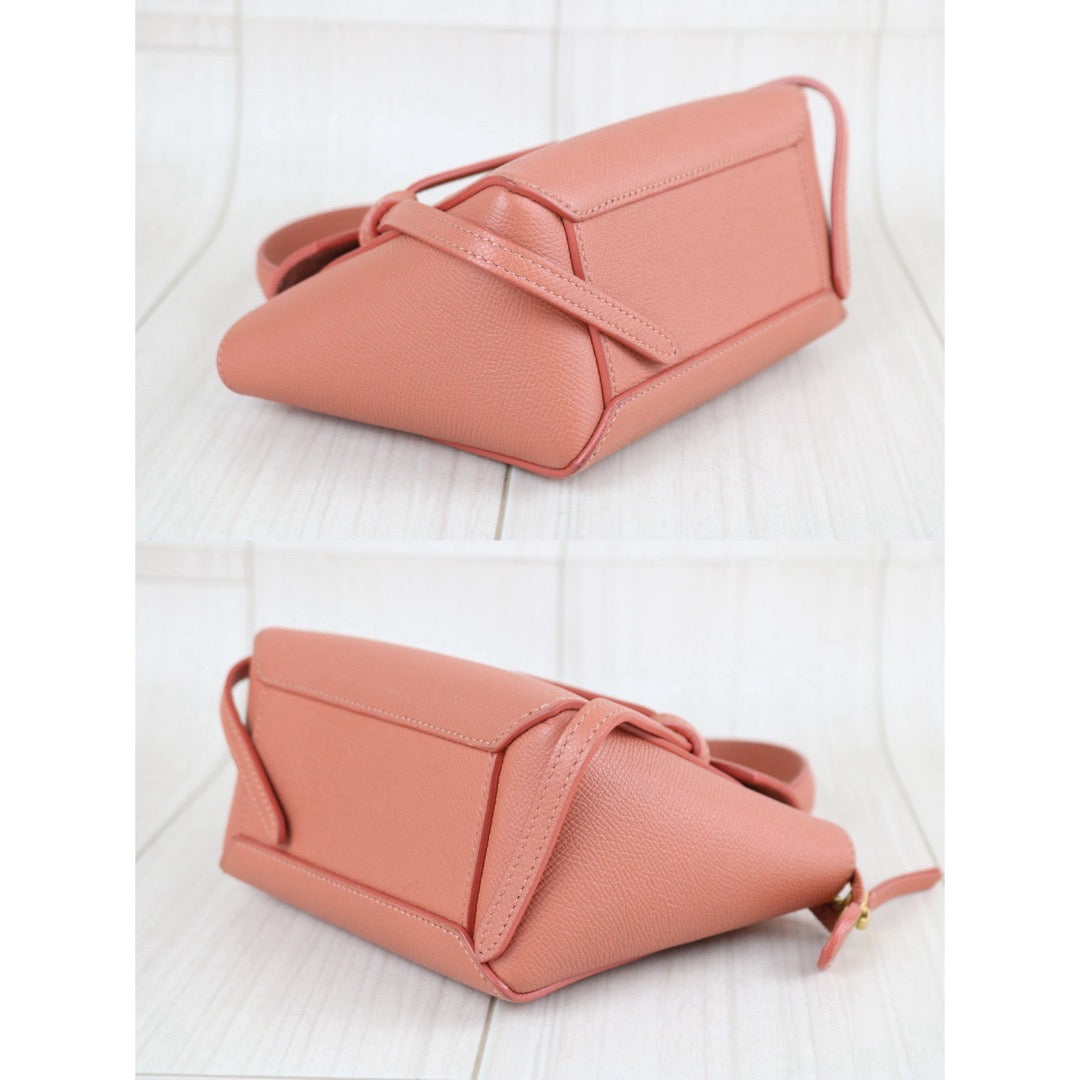 Include Entrupy Certificate of Authenticity｜Very Good ( Rank A)｜CELINE Calf Leather Belt Pico Handbag Shoulder Bag Lychee Pink｜X26051715