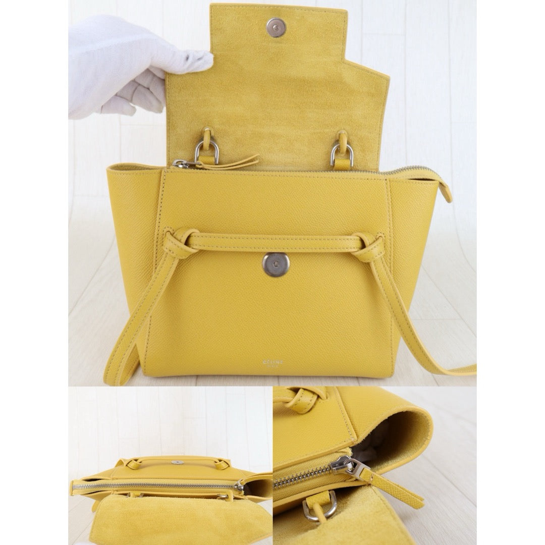 Very Good ( Rank A)｜CELINE Calf Leather  Belt Nano Handbag Shoulder Bag Yellow｜S25103003