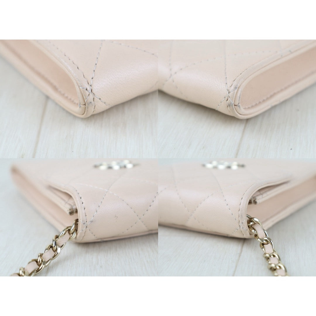 Include Entrupy Certificate of Authenticity｜Good ( Rank AB)｜CHANEL Lamb Skin  Flap Phone Holder Chain Shoulder Bag Beige Made In 2021-2022 Year｜S26090731