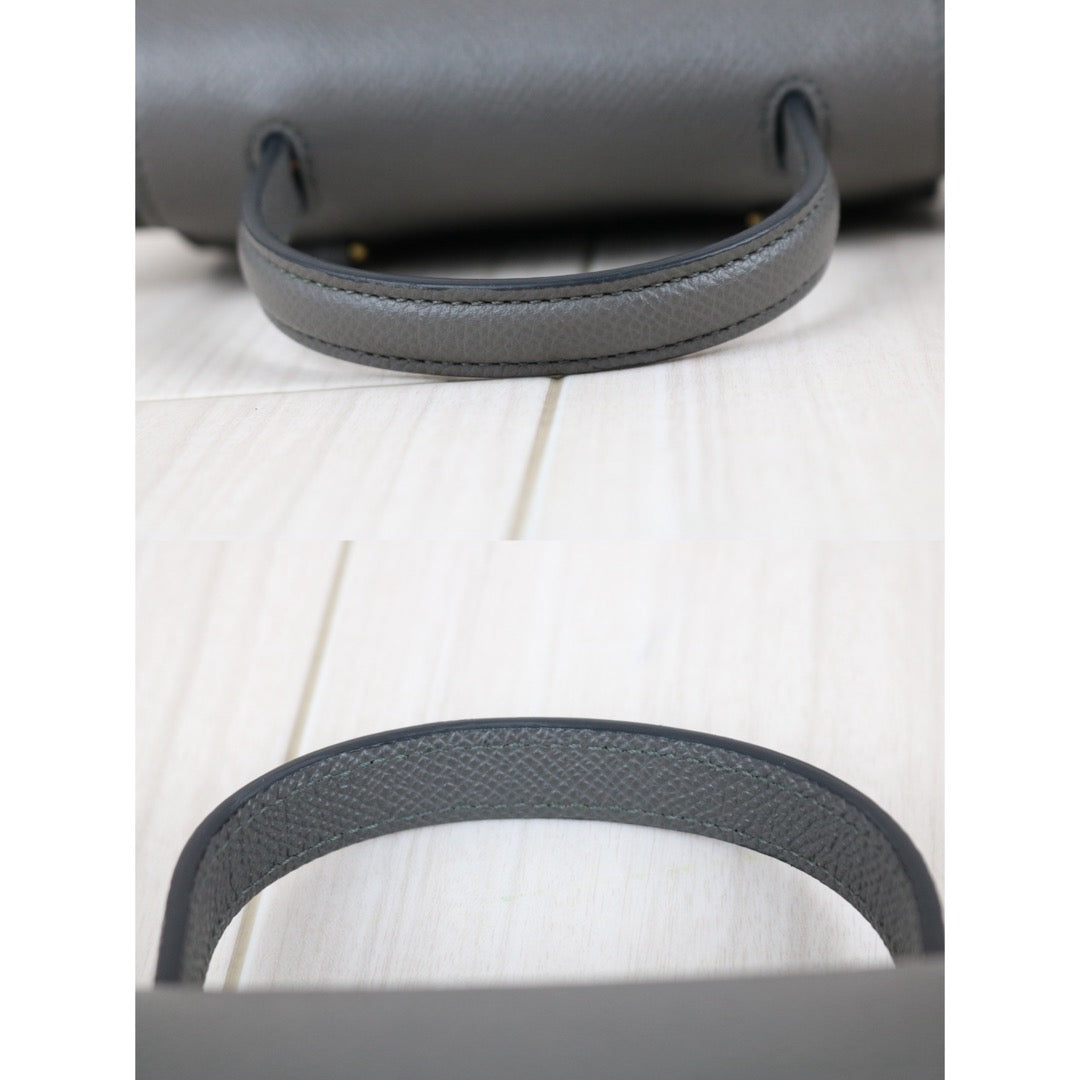 Include Entrupy Certificate of Authenticity｜Very Good ( Rank A)｜CELINE Calf Leather Belt Pico Handbag Shoulder Bag Etoupe Gray｜X26100714