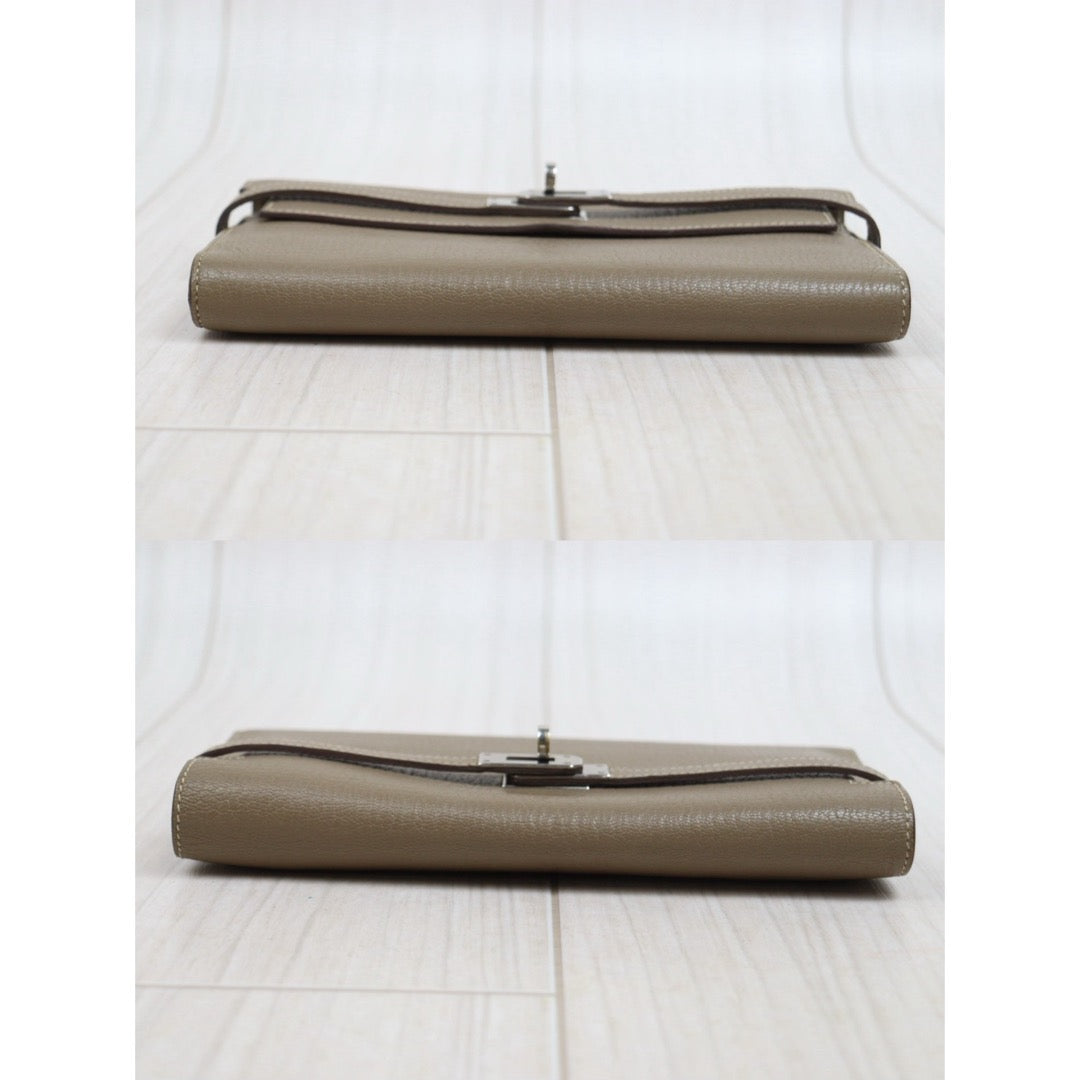 Include Entrupy Certificate of Authenticity｜Good ( Rank AB)｜ HERMES Goatskin Kelly Long Wallet Etoupe □Q Stamp Made In 2013Year｜W26020602