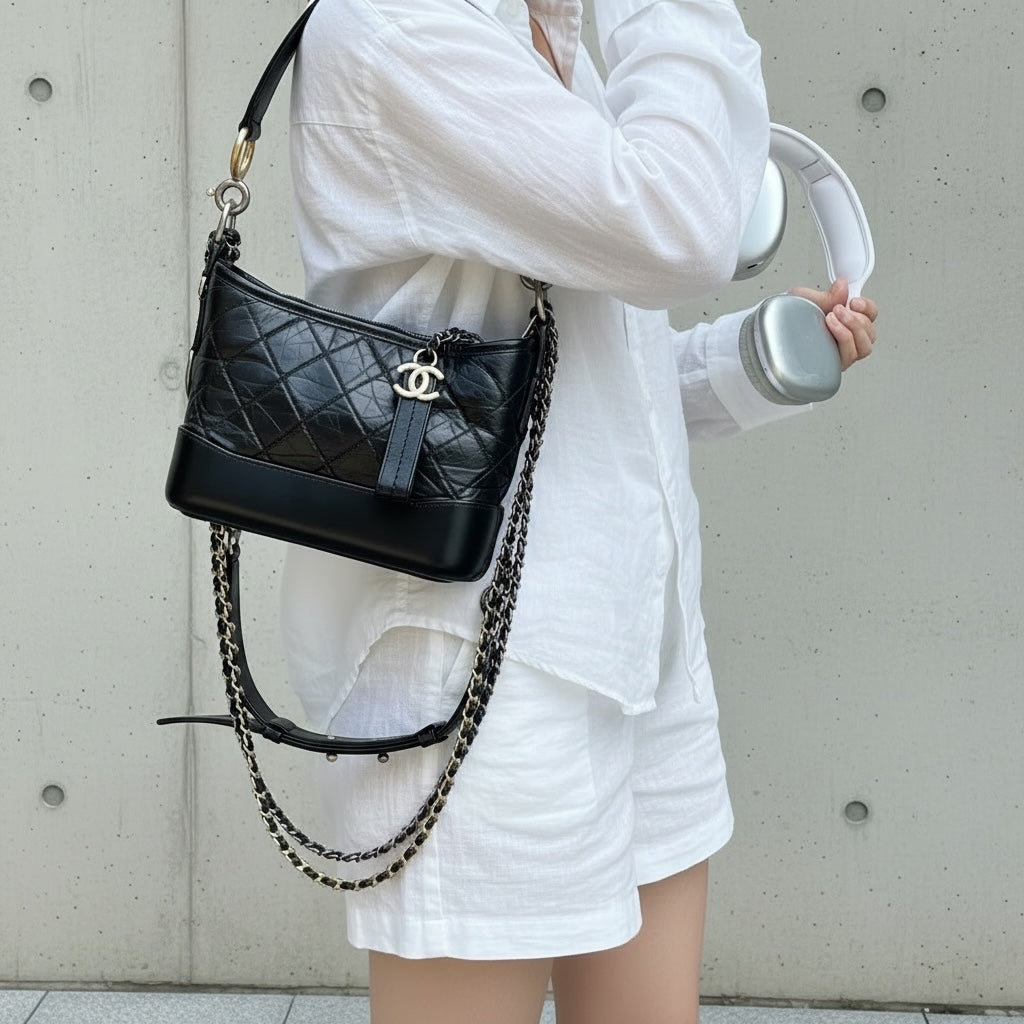 Include Entrupy Certificate of Authenticity｜Very Good ( Rank A) ｜CHANEL PM Gabrielle Calf Leather Shoulder Bag Black Made In 2020-2021Year｜S26051511
