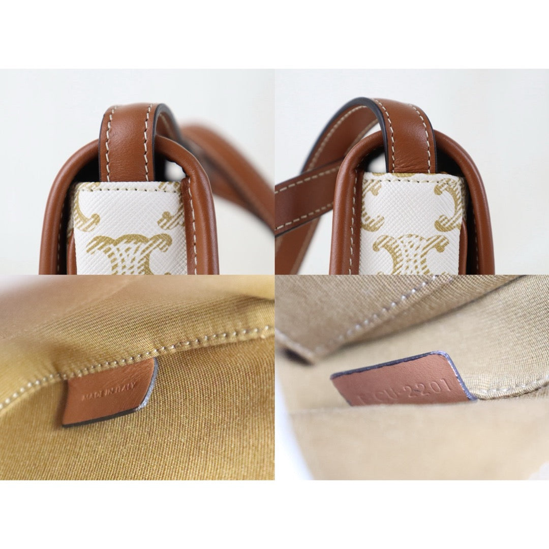 Include Entrupy Certificate of Authenticity｜Very Good ( Rank A) ｜ CELINE White Macadam Triomphe Cross Body Shoulder Bag Current Model｜S26090737