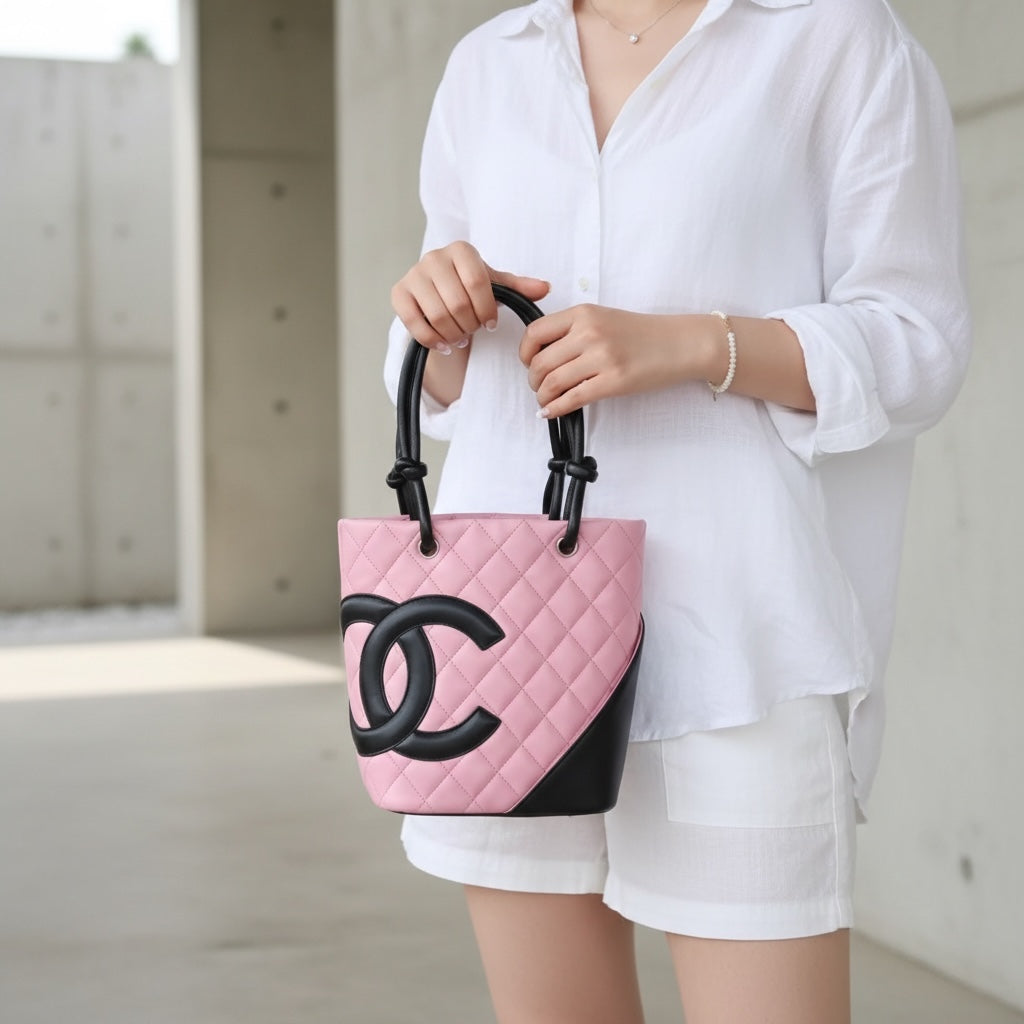 Include Entrupy Certificate of Authenticity｜Good ( Rank AB)｜ CHANEL Cambon Line Calf Leather Small Tote Bag Made In 2004-2005Year｜Y26051520