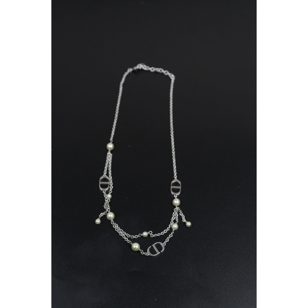 Good ( Rank AB)｜ Dior  CD Pearl Necklace Silver Plated ｜V25100720
