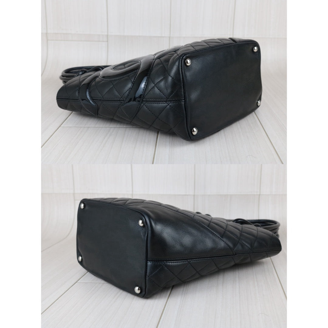 Include Entrupy Certificate of Authenticity｜Good ( Rank AB)｜ CHANEL Cambon Line Calf Leather  So Black ToteBag  Made In 2009-2010Year｜Y26051523