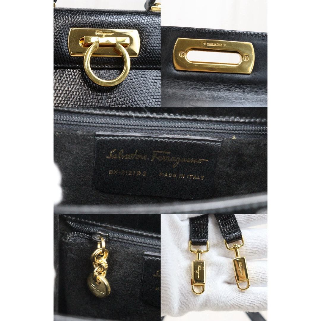 Good ( Rank AB)｜Ferragamo Lizard skin Embossed Handbag Shoulderbag｜25011604