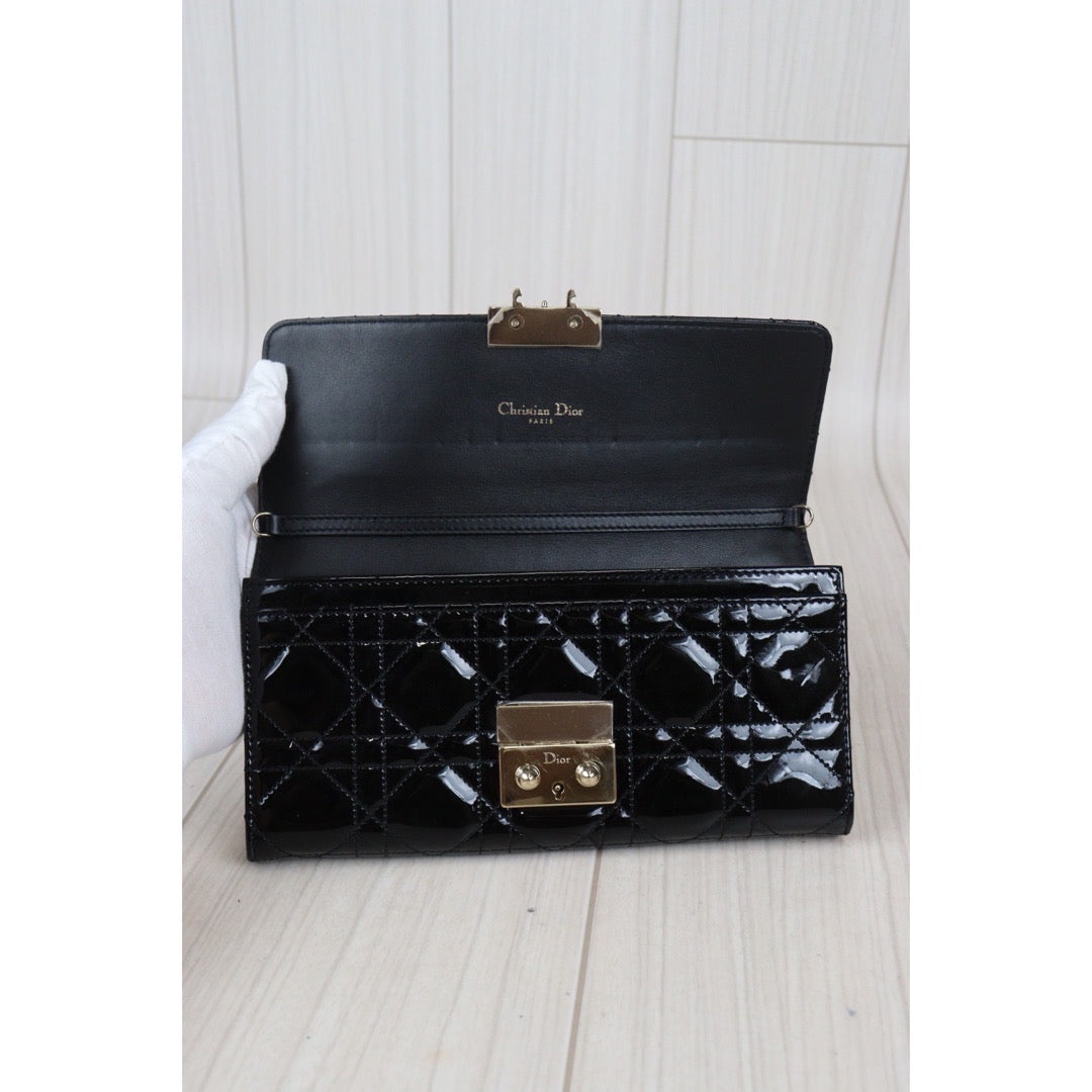 Rank A ｜Dior Diana Enamel Wallet Chain ShoulderBag Black｜23080311