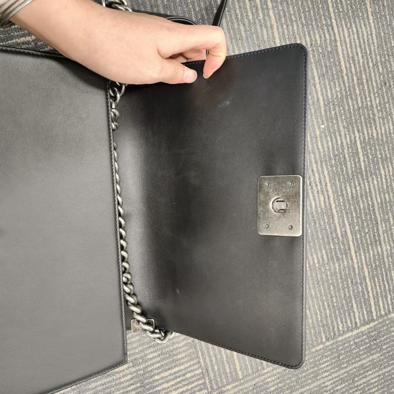 Good ( Rank AB)｜CHANEL Lamb Skin  LeBoy Chain Shoulder Bag Medium Black Made In 2019 Year