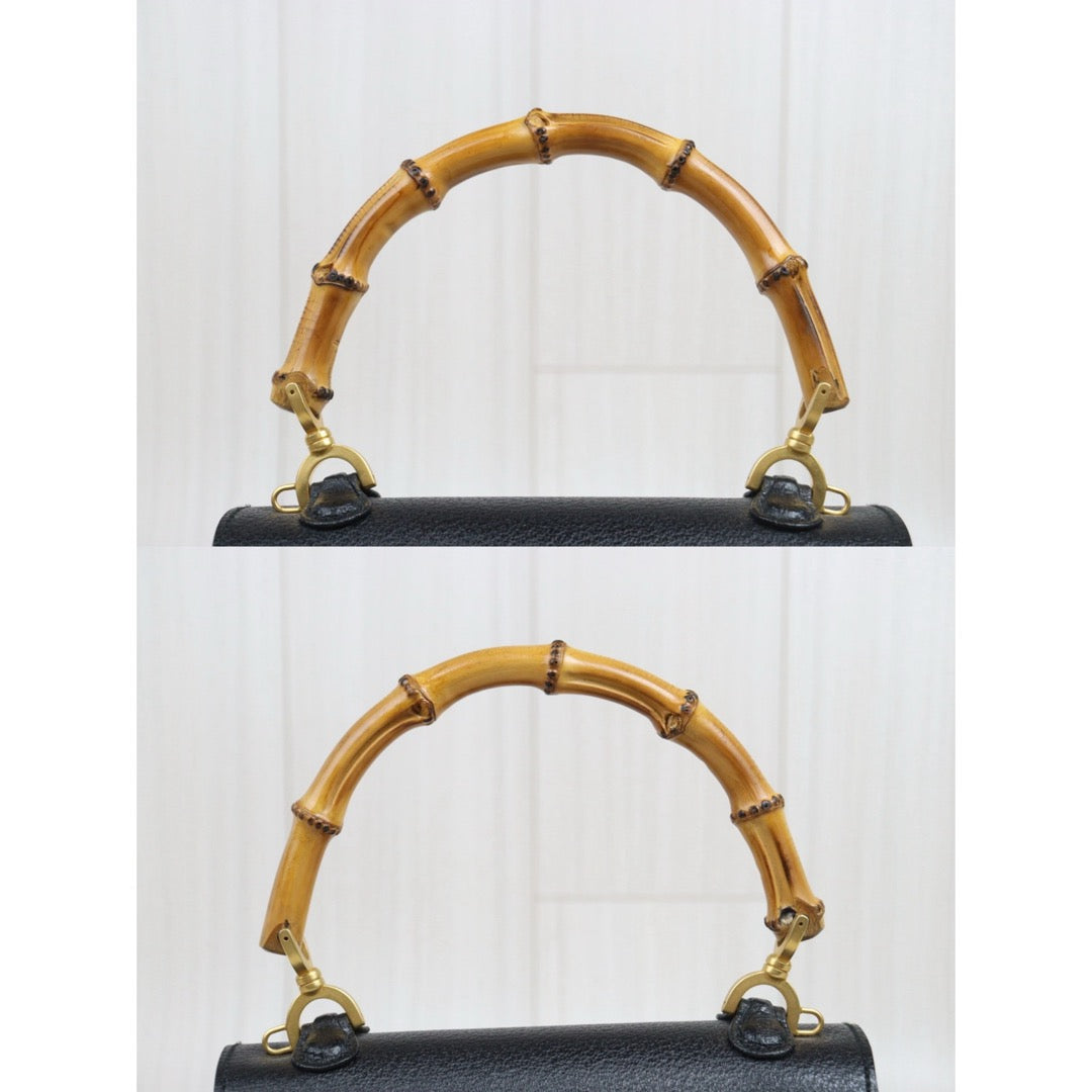 Very Good ( Rank A) ｜  GUCCI Bamboo Calf Leather Black Hand Bag ｜25093001