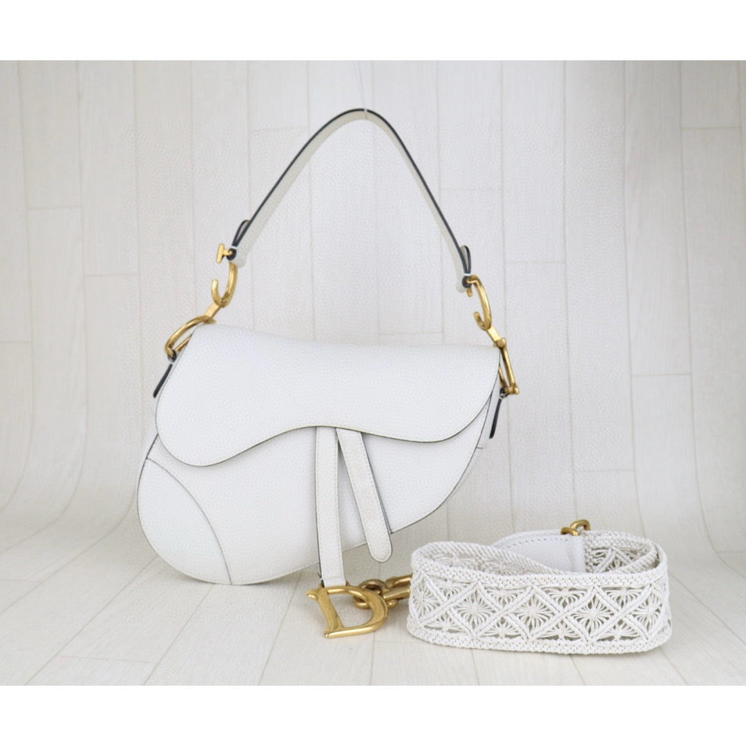 Good ( Rank AB)｜  Dior Calfskin Medium Saddle Bag White   ｜H25042219