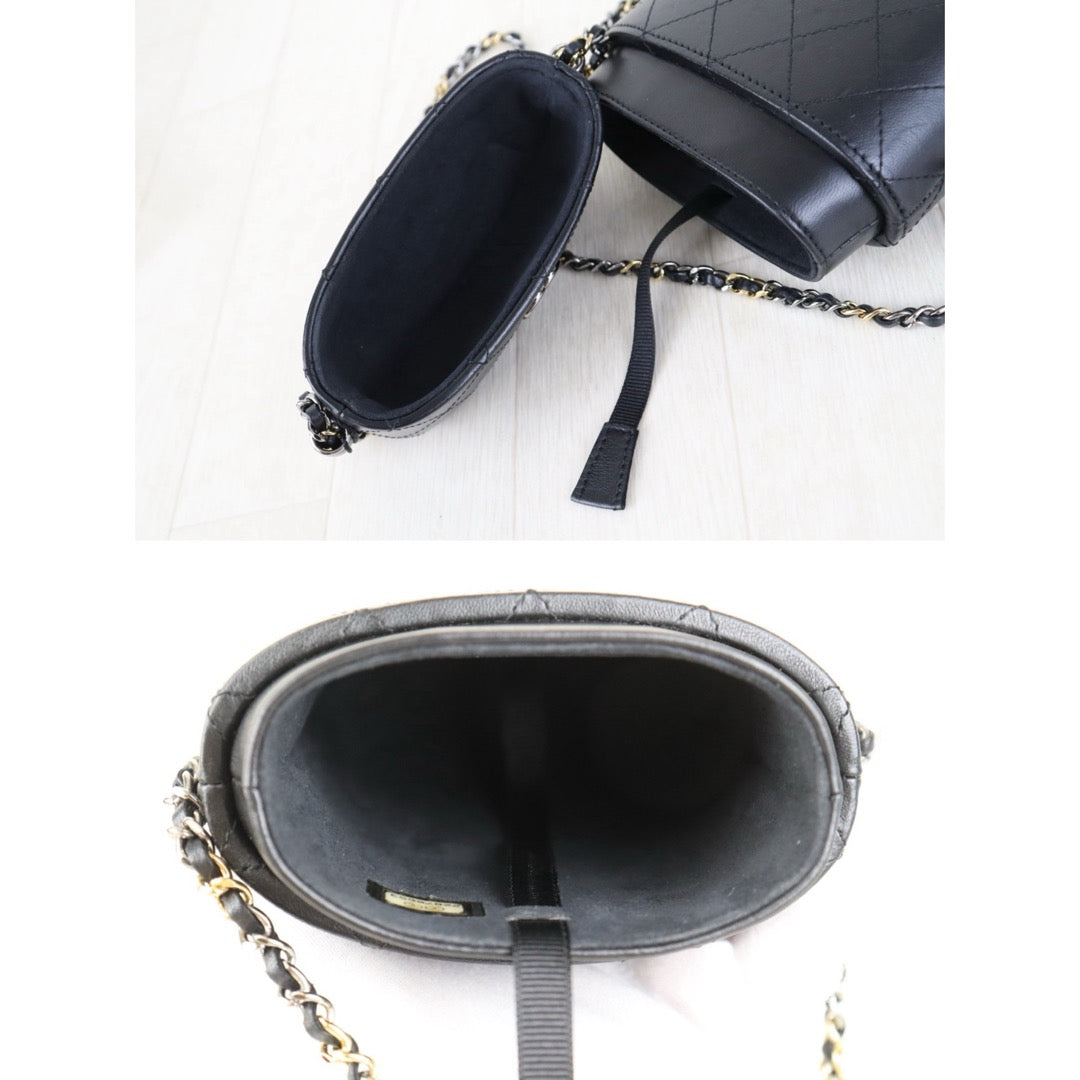Include Entrupy Certificate of Authenticity｜Very Good（Rank A）｜CHANEL Calfskin Mixed Metal Hardeare Chain Phone Holder Shoulder Bag Black Made in 2016-2017Year｜S26090741