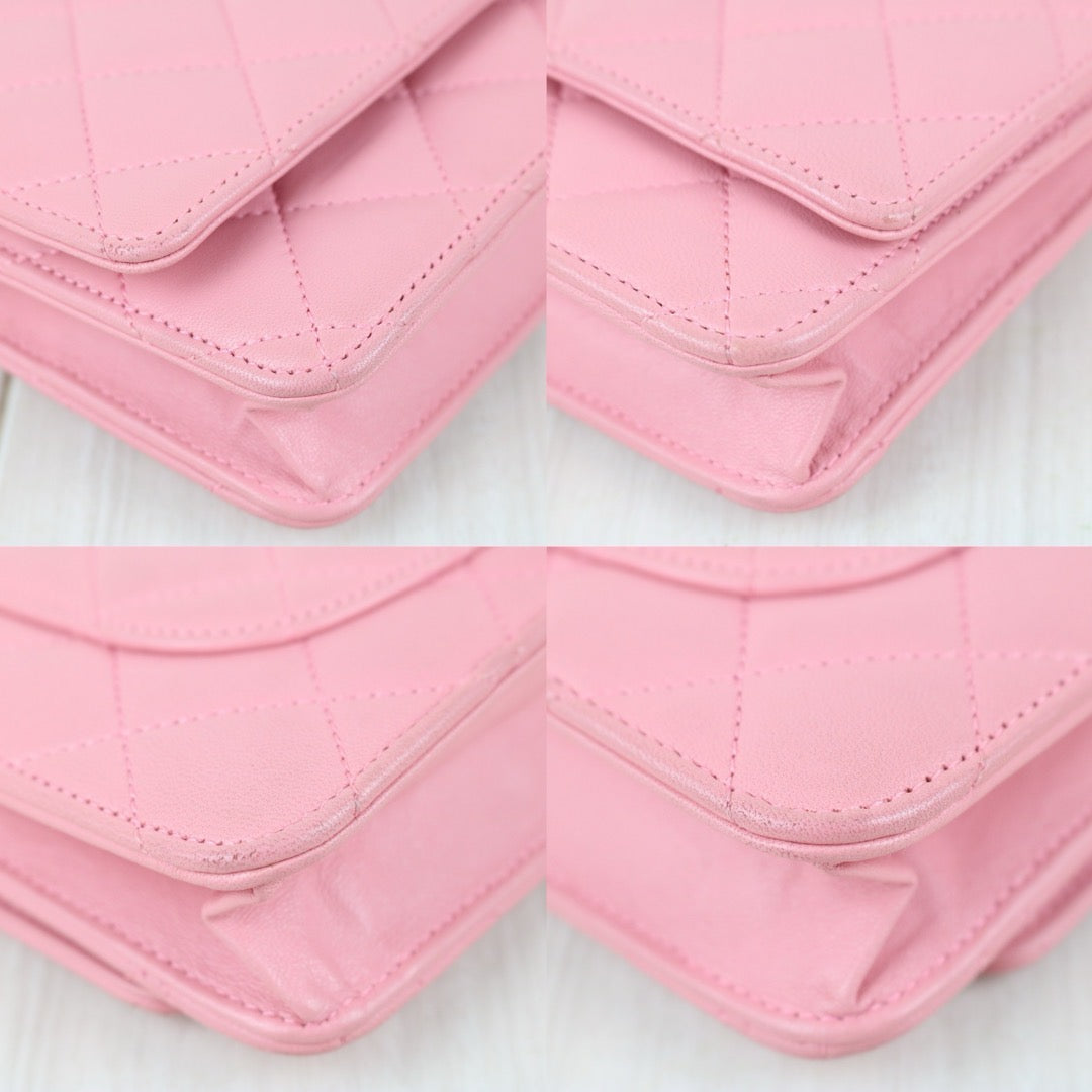 Include Entrupy Certificate of Authenticity｜Good ( Rank AB) ｜CHANEL Lambskin Cherry Blossom Pink WOC Chain Bag Made in 2012-2013 Year｜S26081902