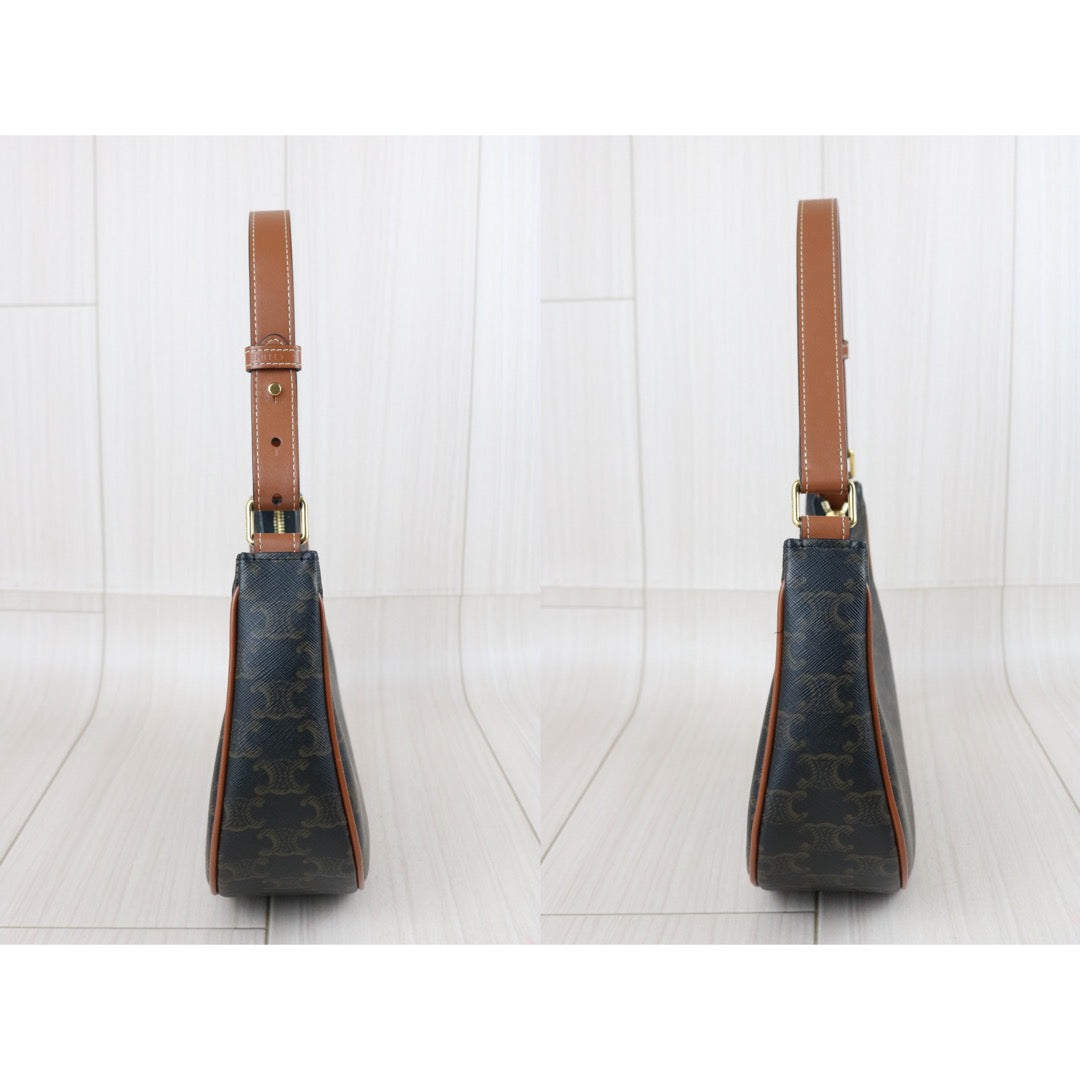 Include Entrupy Certificate of Authenticity｜Very Good ( Rank A)｜ CELINE AVA Macadam Triomphe Calf Leather Shoulder Bag ｜Z26102202