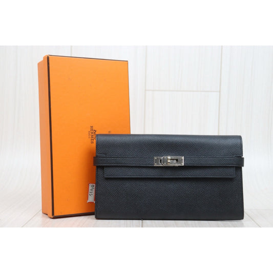 Good ( Rank AB)｜ HERMES Epsom Kelly Long Wallet Black □X Stamp Made In 2016Year｜W25110610