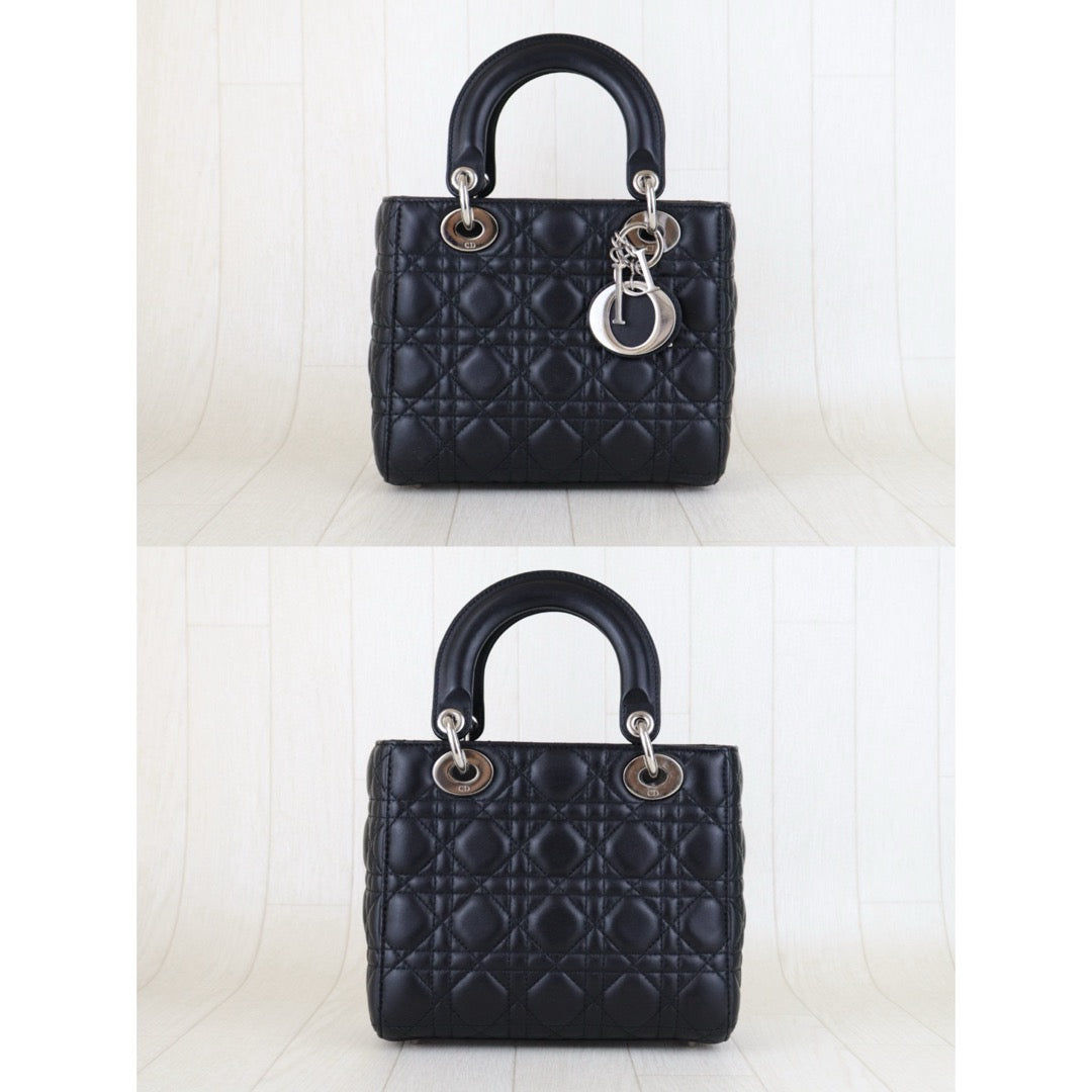 Very Good ( Rank A) ｜  Dior Lady Dior Lamb Skin 2WAY Shoulder Bag Handbag Black  ｜H25011104