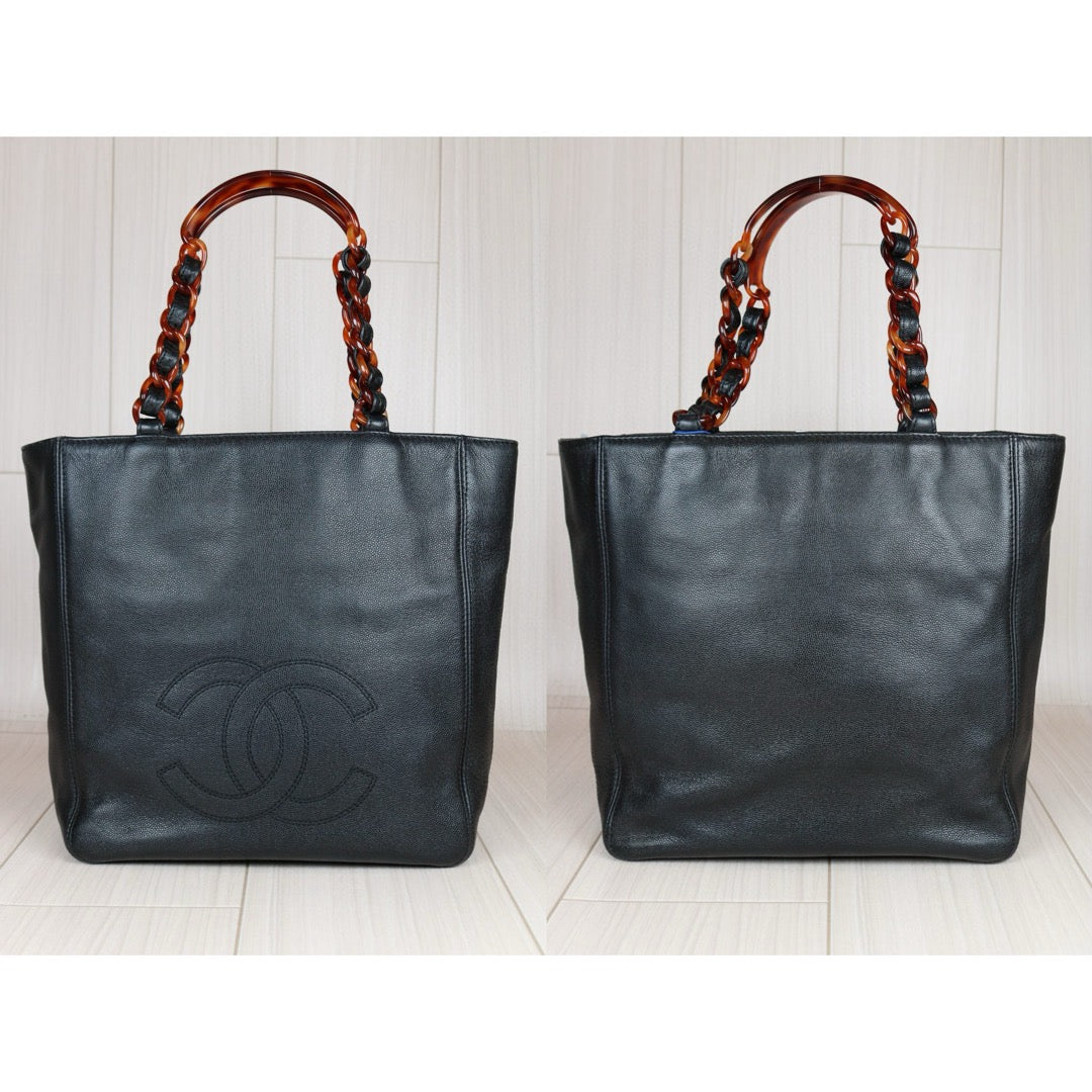 Very Good ( Rank A) ｜ CHANEL Caviar Skin Tortoiseshell ToteBag Black Made In 2002-2003Year  ｜S24072104