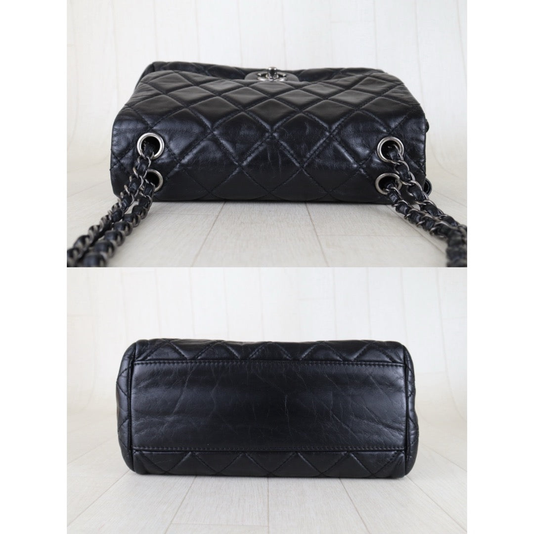 Include Entrupy Certificate of Authenticity｜Very Good ( Rank A)｜ CHANEL  Cire Leather  Chain Single Flap Shoulder Bag Black Made in 2014-2015Year｜S26030815