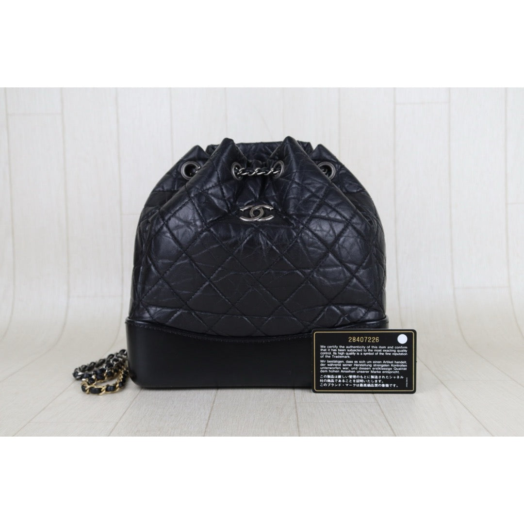 Include Entrupy Certificate of Authenticity｜Good ( Rank AB)｜CHANE Calf Leather Gabrielle Aged Backpack  Black Made in 2019-2020Year｜S26040502