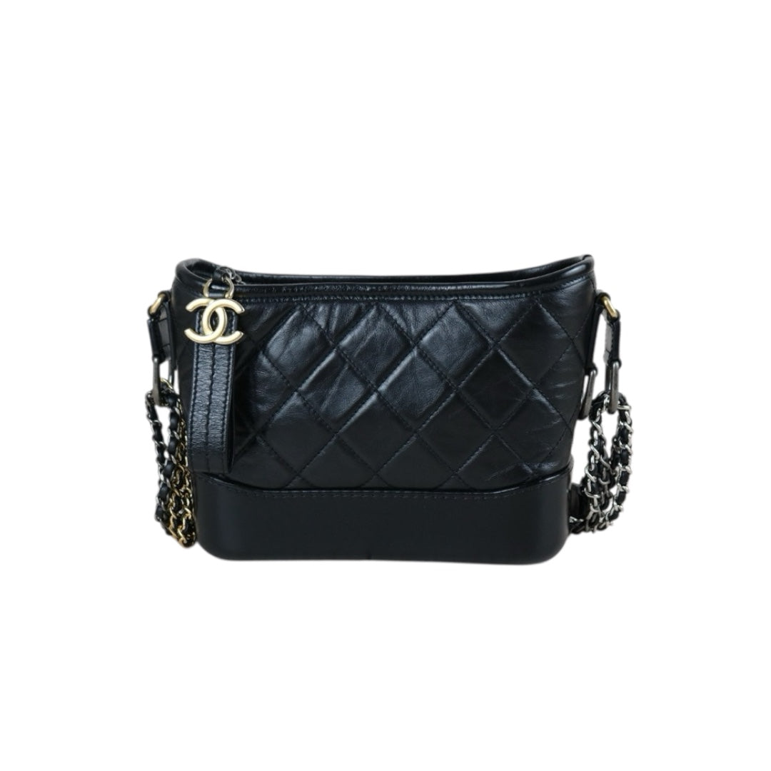 Include Entrupy Certificate of Authenticity｜Very Good ( Rank A) ｜CHANEL PM Gabrielle Calf Leather Shoulder Bag Black ｜S26080603