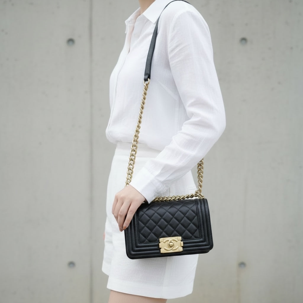 Include Entrupy Certificate of Authenticity｜Excellent（Rank SA）｜Full Set CHANEL Caviar Skin  LeBoy Chain Shoulder Bag Small Black   IC Chips Model ｜S26041403