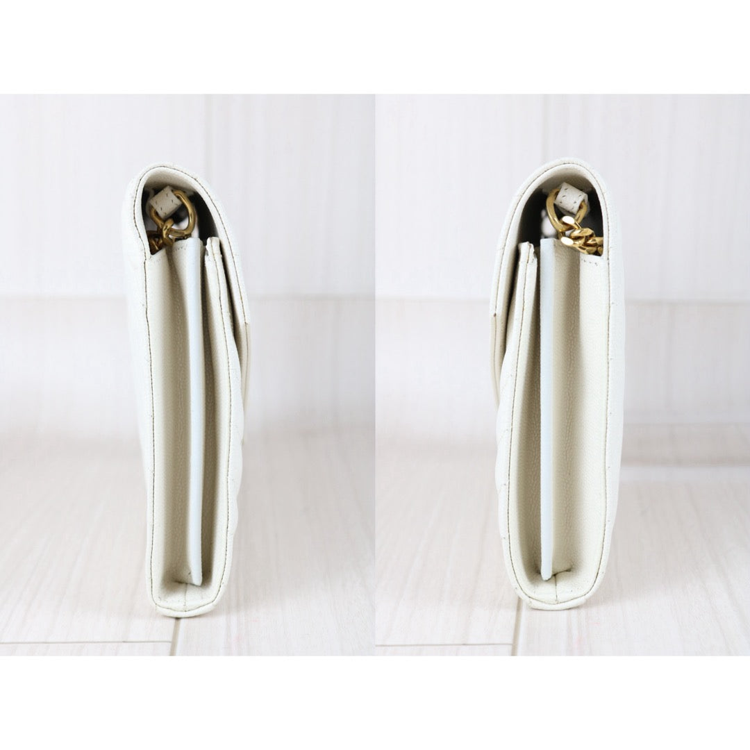 Include Entrupy Certificate of Authenticity｜Very Good ( Rank A)｜ Saint Laurent YSL Caviar Skin Shoulder Bag White MM｜X26041417
