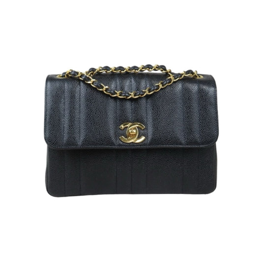 Very Good ( Rank A)｜CHANEL Caviar Skin Mademoiselle 23 Single Flap Chain Shoulder Bag Black  Made In 1994-1996Year｜P24073003