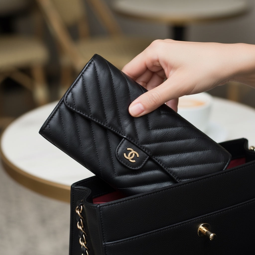 Include Entrupy Certificate of Authenticity｜Very Good ( Rank A)｜CHANEL Calf Skin Black Long Wallet Made In 2016-2017Year｜S26053007
